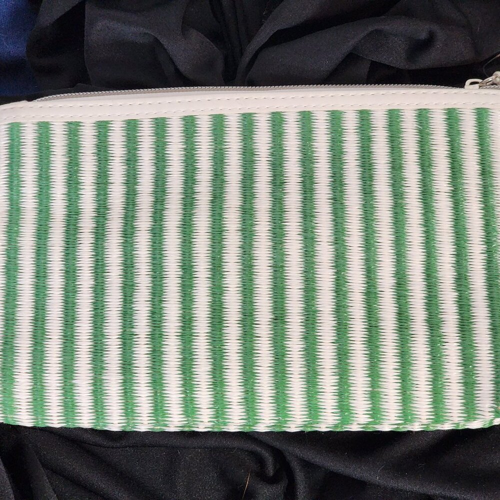 Mario Badescu Green and White Poly Striped Fully Lined Italian Design Makeup Bag - Picture 9 of 16